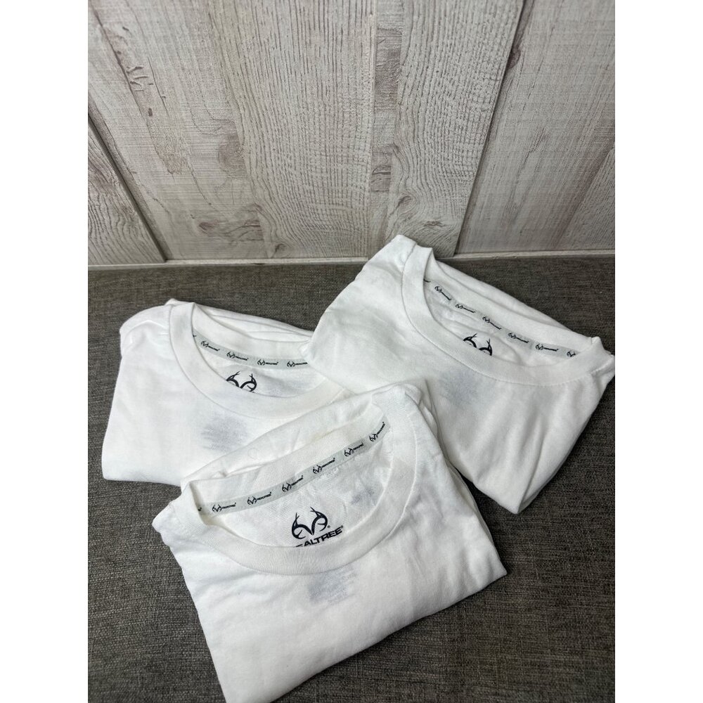 Realtree 3 Pk White Crew Neck Logo T-Shirt Mens L Casual Lightweight Layering